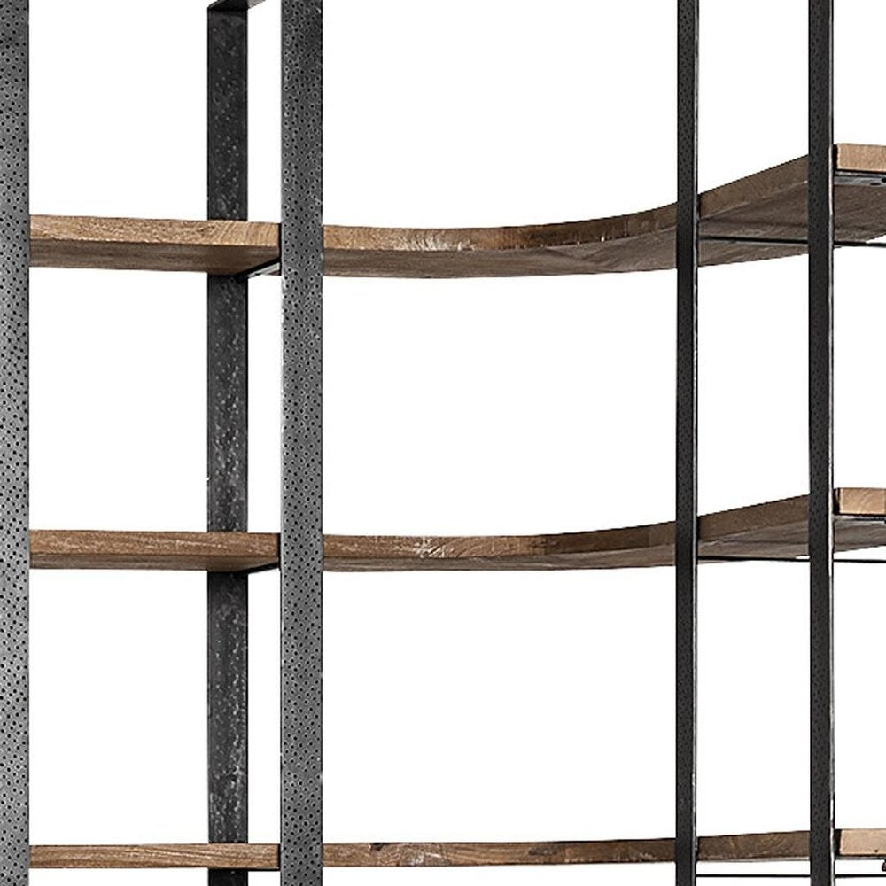 90" Black And Brown Iron and Wood Six Tier Bookcase HomeRoots