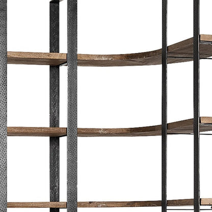 90" Black And Brown Iron and Wood Six Tier Bookcase HomeRoots