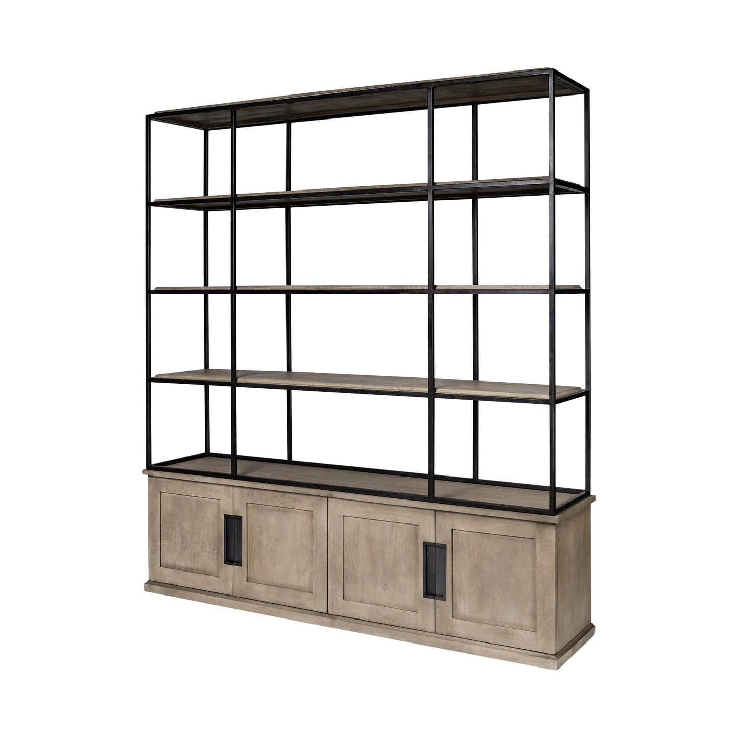 90" Brown Iron and Wood Three Tier Bookcase HomeRoots