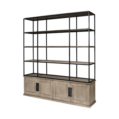 90" Brown Iron and Wood Three Tier Bookcase HomeRoots
