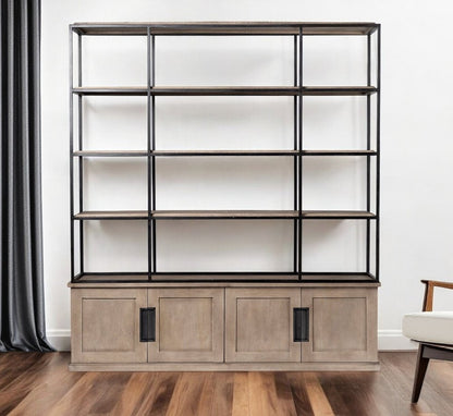 90" Brown Iron and Wood Three Tier Bookcase HomeRoots
