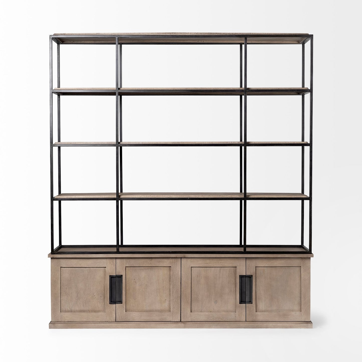 90" Brown Iron and Wood Three Tier Bookcase HomeRoots