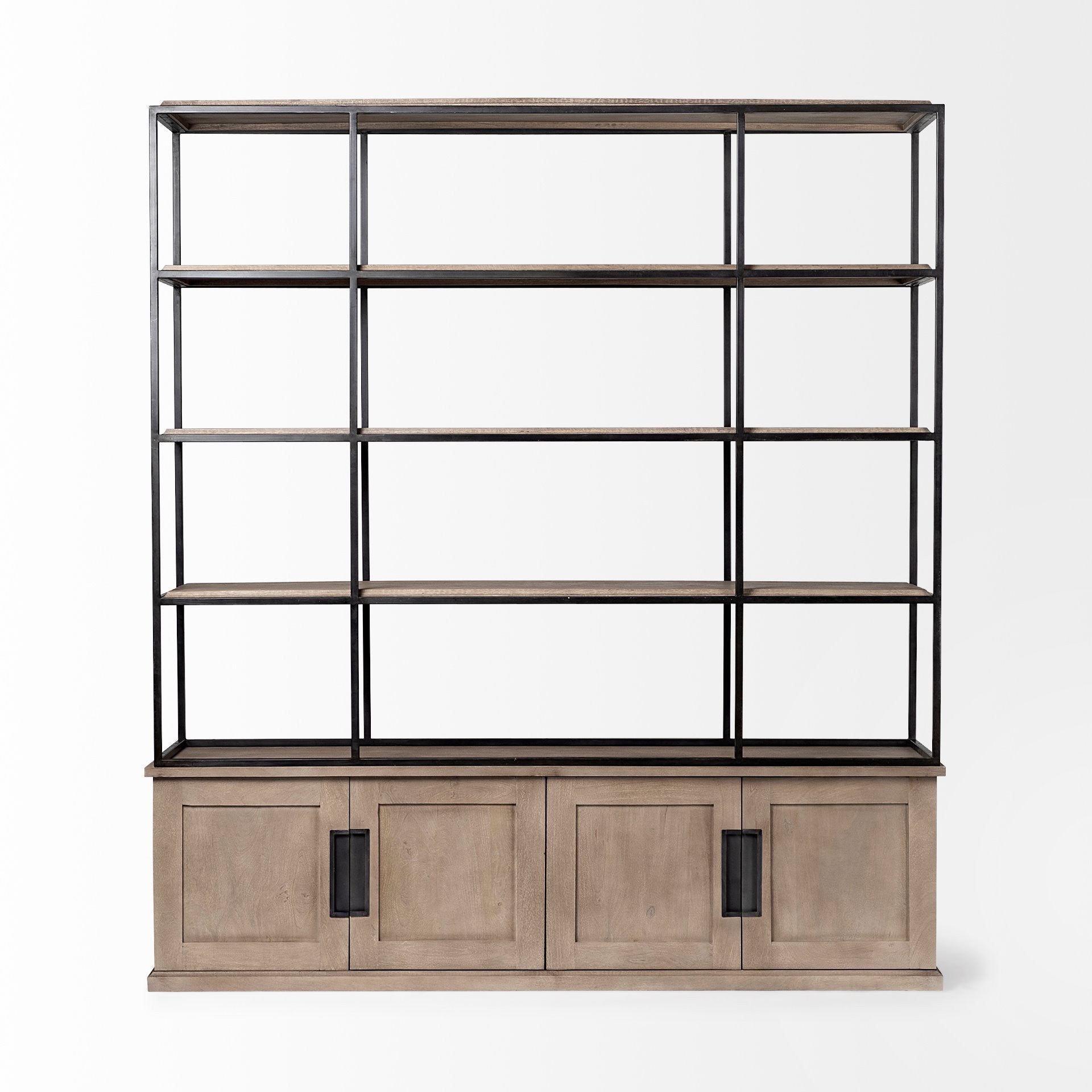90" Brown Iron and Wood Three Tier Bookcase HomeRoots