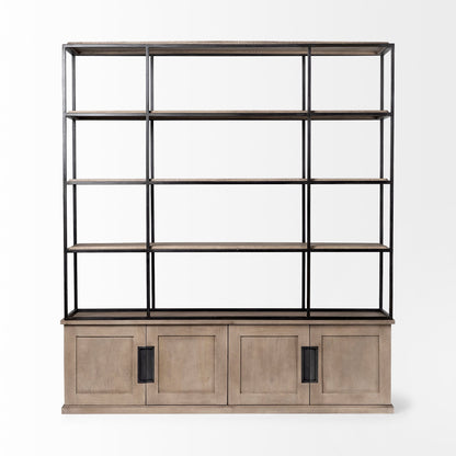 90" Brown Iron and Wood Three Tier Bookcase HomeRoots