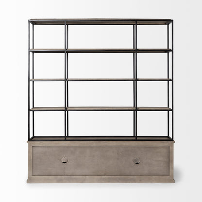 90" Brown Iron and Wood Three Tier Bookcase HomeRoots