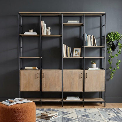 90" Brown Metal and Wood Bookcase HomeRoots