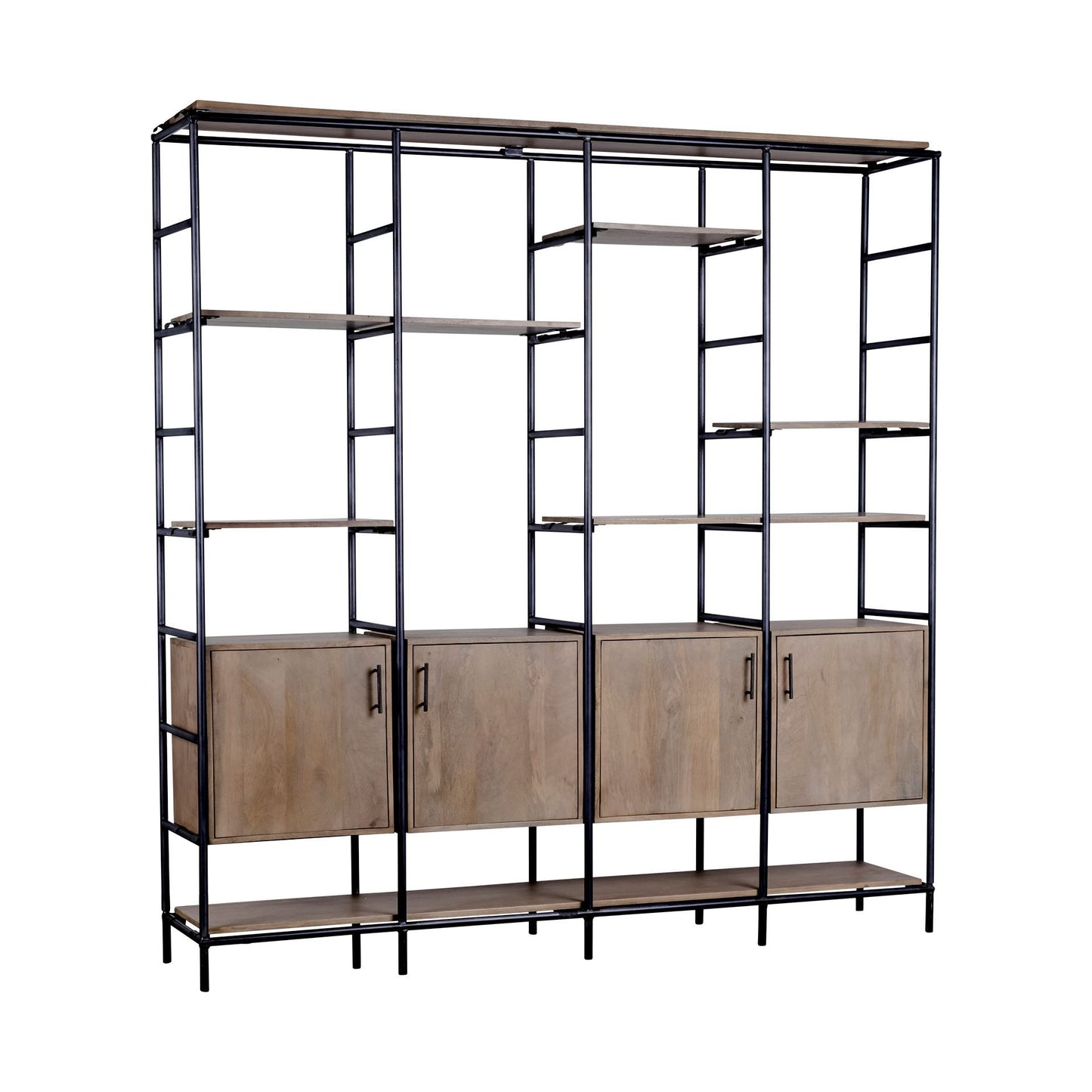 90" Brown Metal and Wood Bookcase