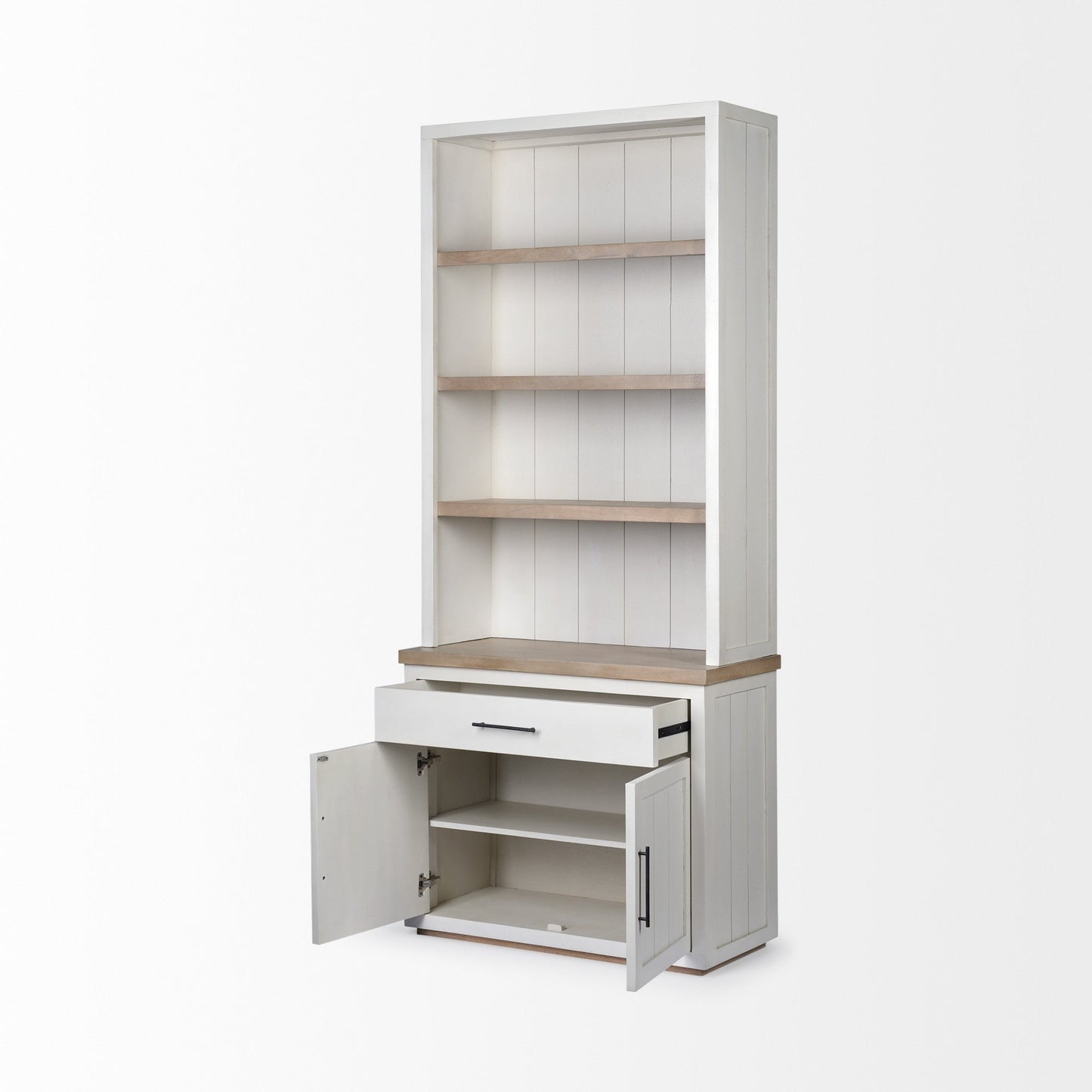 91" Brown And White Wood Three Tier Bookcase HomeRoots