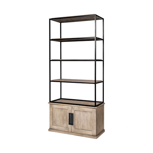 90" Brown Iron and Wood Three Tier Bookcase HomeRoots