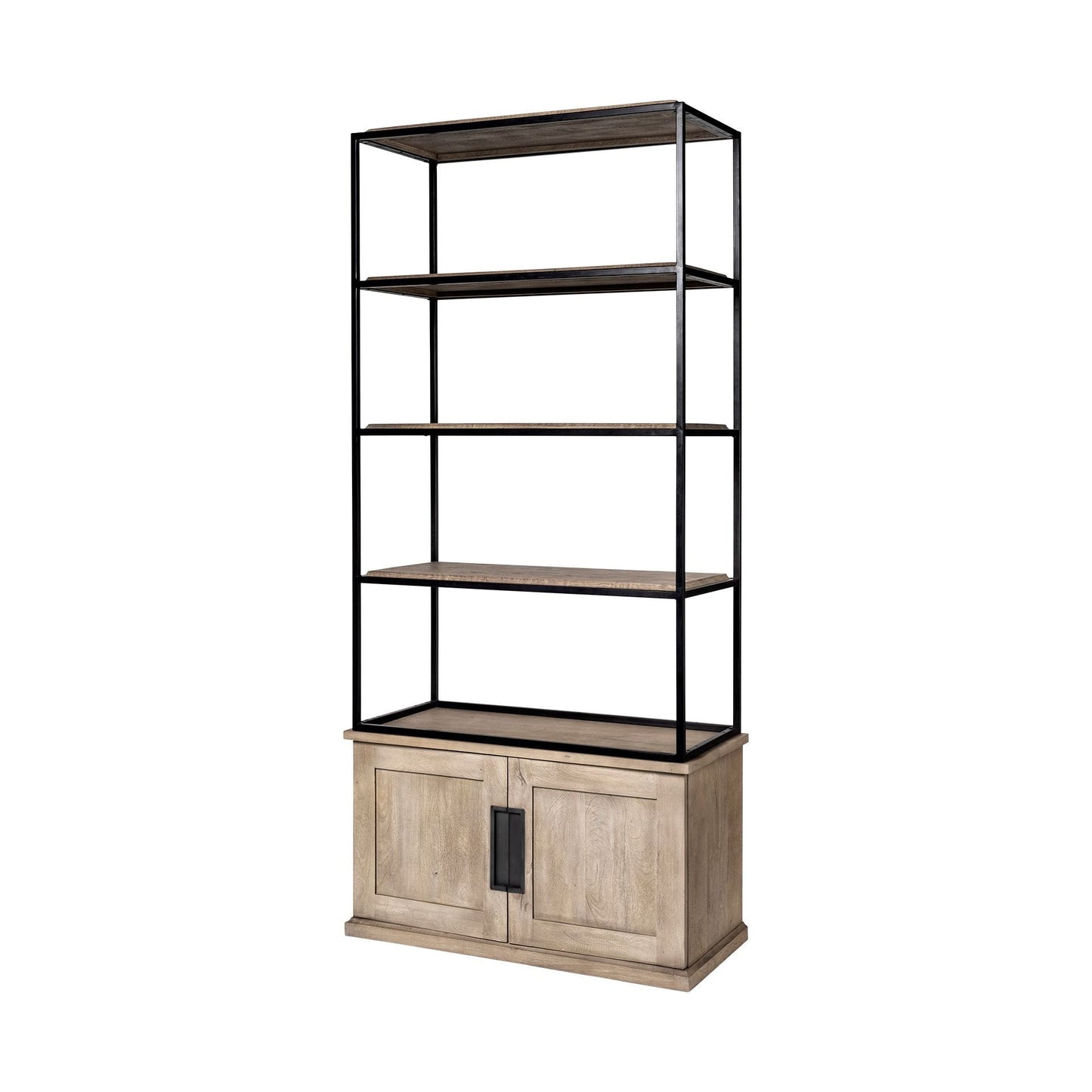 90" Brown Iron and Wood Three Tier Bookcase HomeRoots