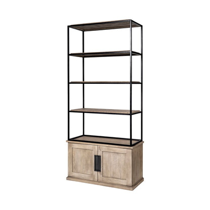 90" Brown Iron and Wood Three Tier Bookcase HomeRoots