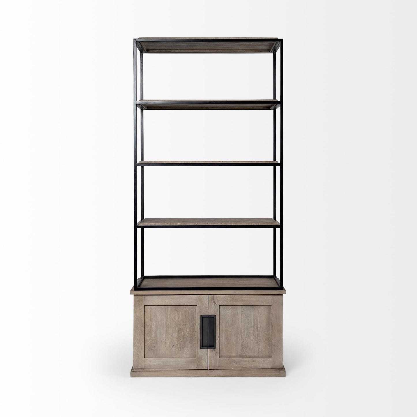 90" Brown Iron and Wood Three Tier Bookcase HomeRoots
