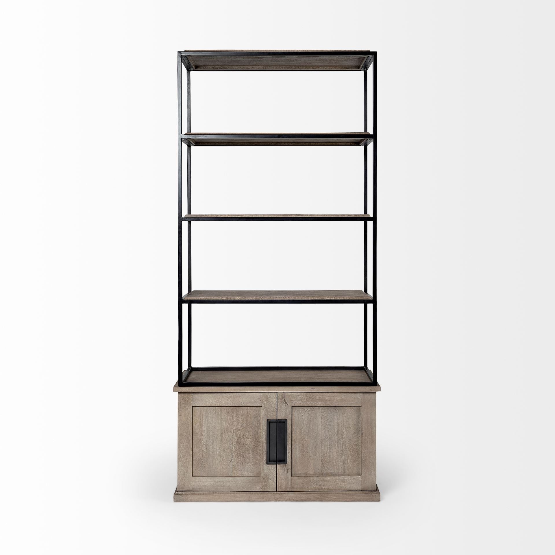 90" Brown Iron and Wood Three Tier Bookcase HomeRoots