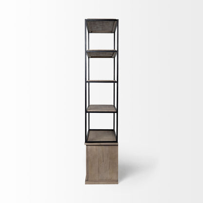90" Brown Iron and Wood Three Tier Bookcase HomeRoots