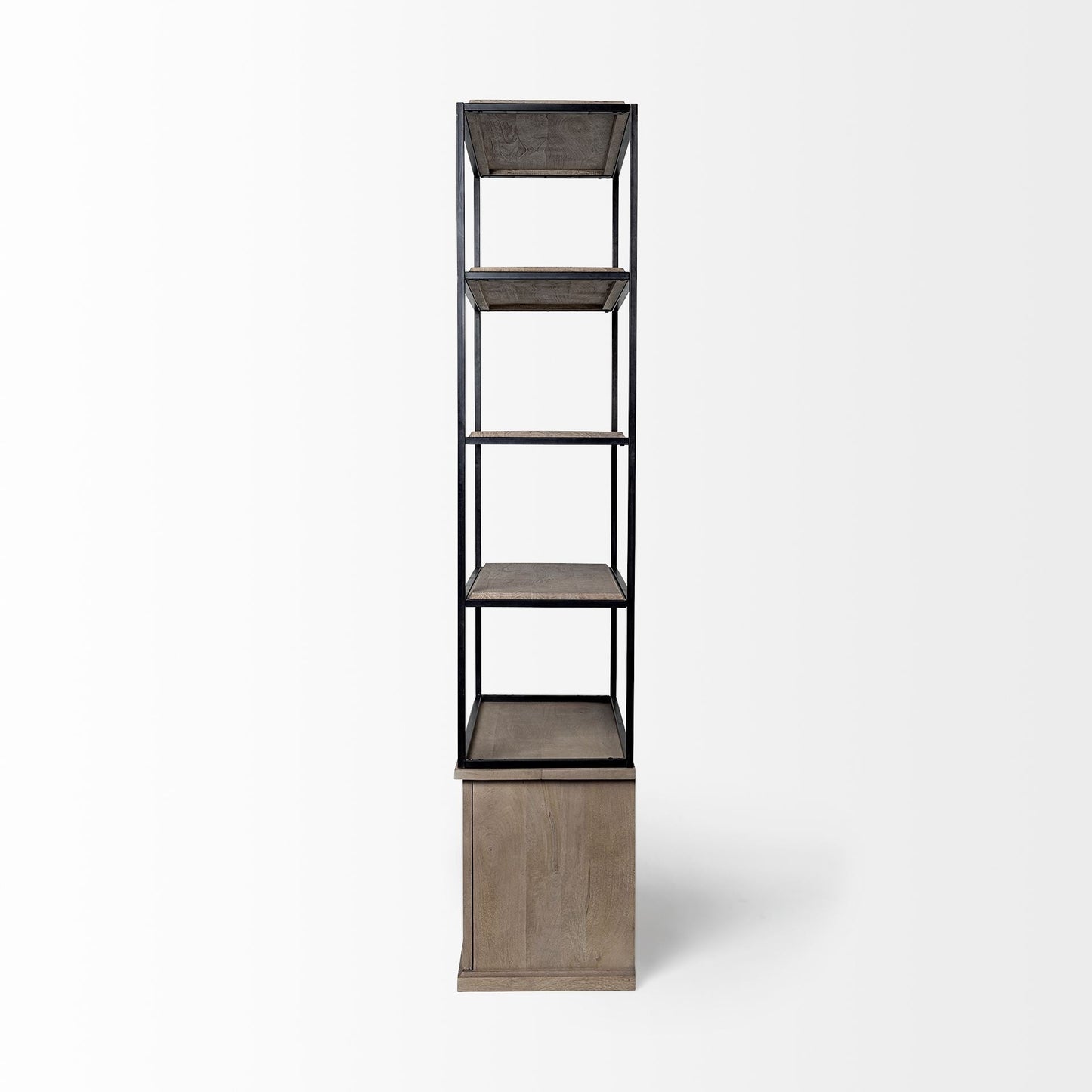 90" Brown Iron and Wood Three Tier Bookcase HomeRoots