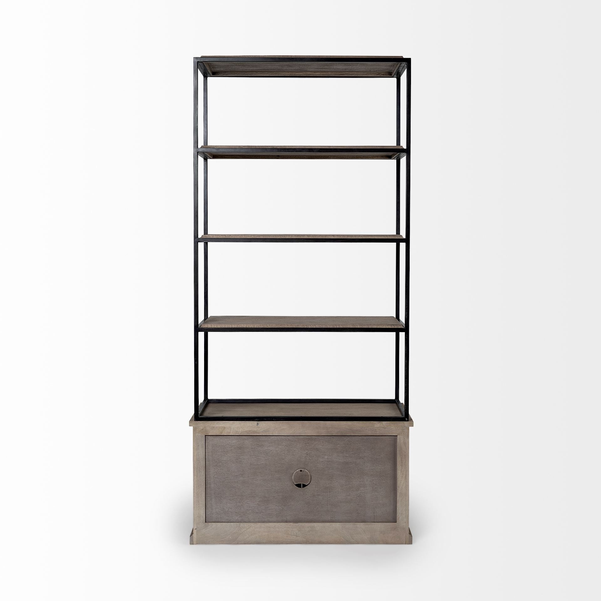 90" Brown Iron and Wood Three Tier Bookcase HomeRoots