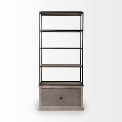 90" Brown Iron and Wood Three Tier Bookcase HomeRoots
