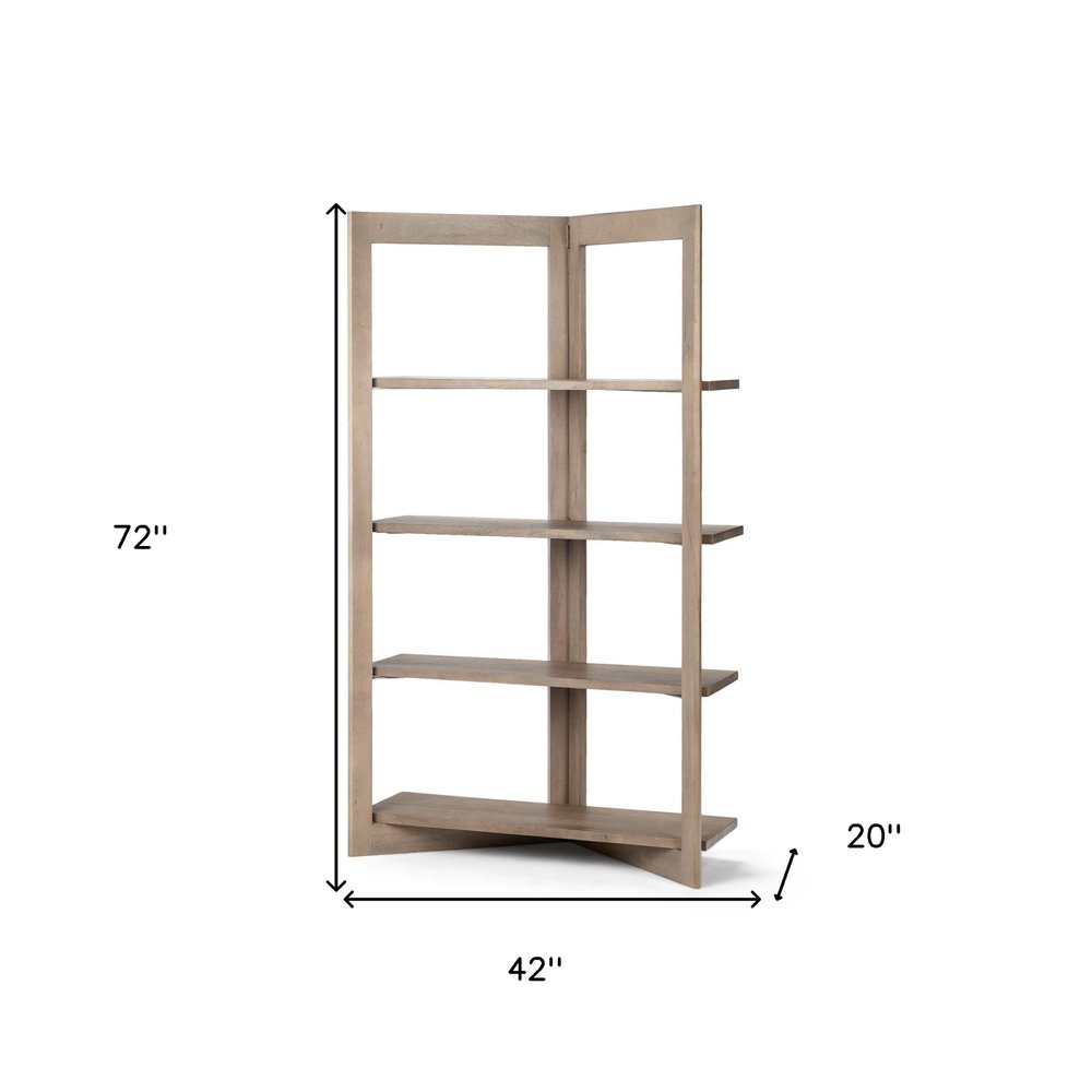 72" Brown Solid Wood and Wood Four Tier Bookcase HomeRoots