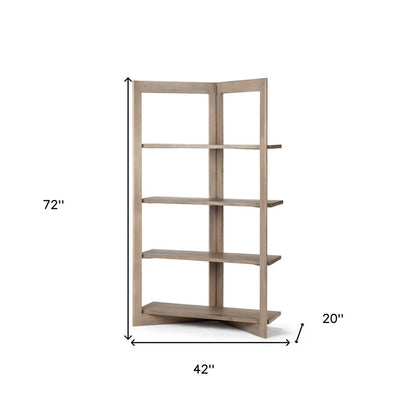 72" Brown Solid Wood and Wood Four Tier Bookcase HomeRoots