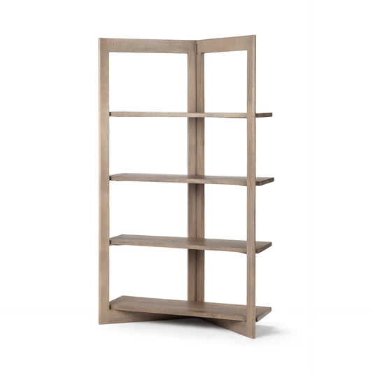 72" Brown Solid Wood and Wood Four Tier Bookcase HomeRoots