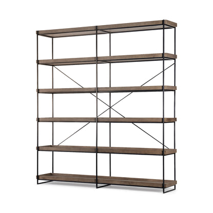 Medium Brown Wood And Iron Shelving Unit With 5 Tray Shelves - FurniFindUSA