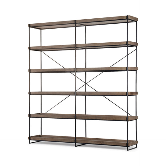 Medium Brown Wood And Iron Shelving Unit With 5 Tray Shelves - FurniFindUSA