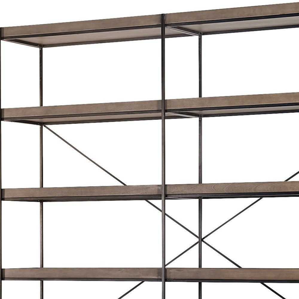 88" Black And Brown Iron and Wood Five Tier Bookcase HomeRoots