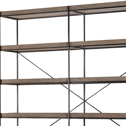 88" Black And Brown Iron and Wood Five Tier Bookcase HomeRoots