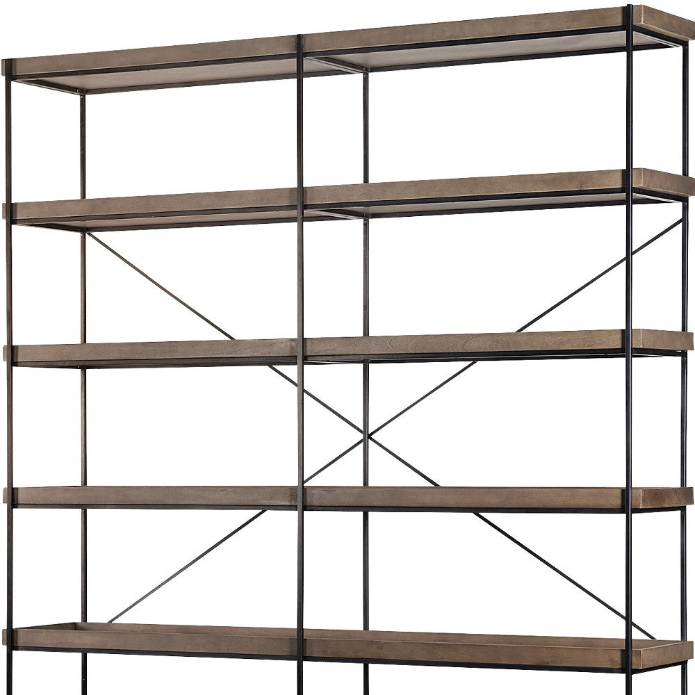 Medium Brown Wood And Iron Shelving Unit With 5 Tray Shelves - FurniFindUSA