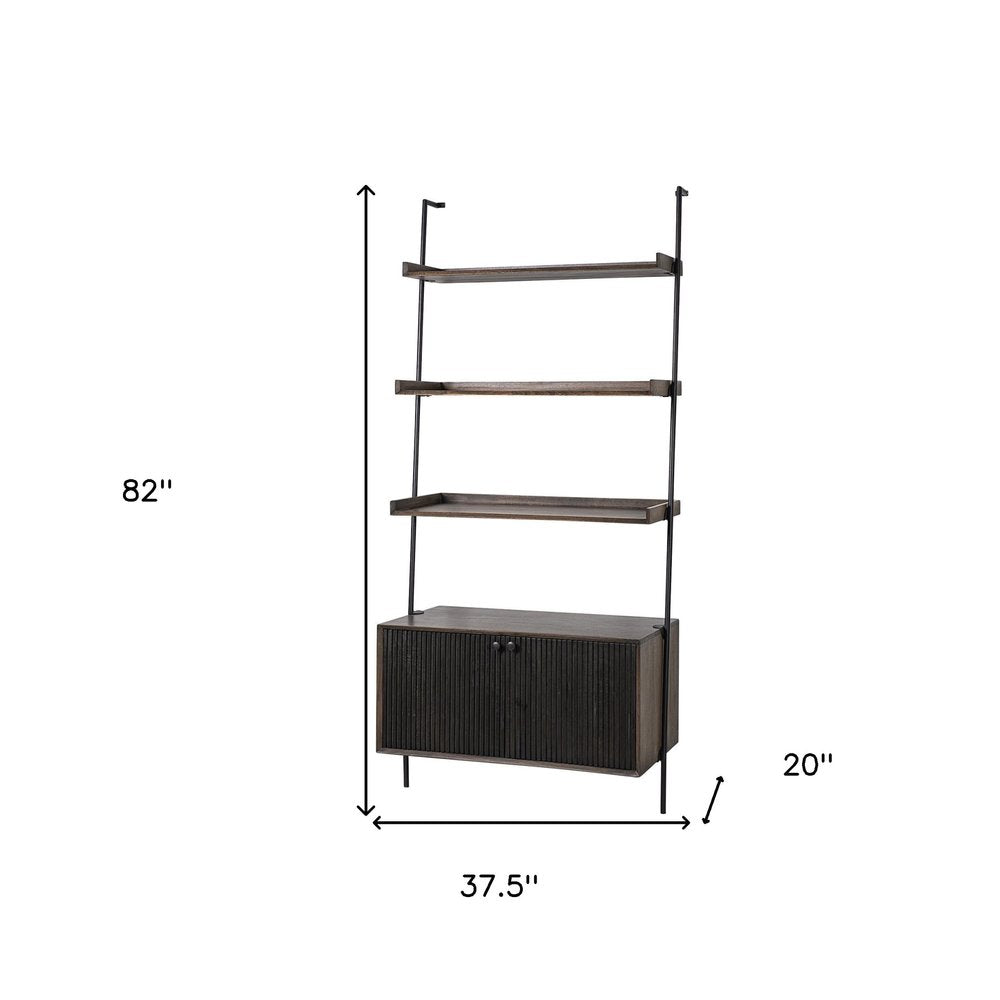Dark Brown Metal and Wood Three Tier Ladder Bookcase HomeRoots