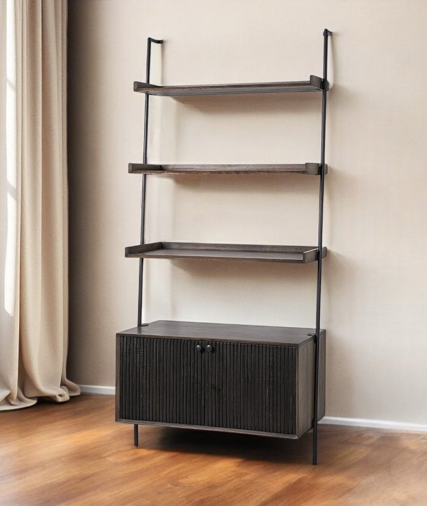 Dark Brown Metal and Wood Three Tier Ladder Bookcase HomeRoots