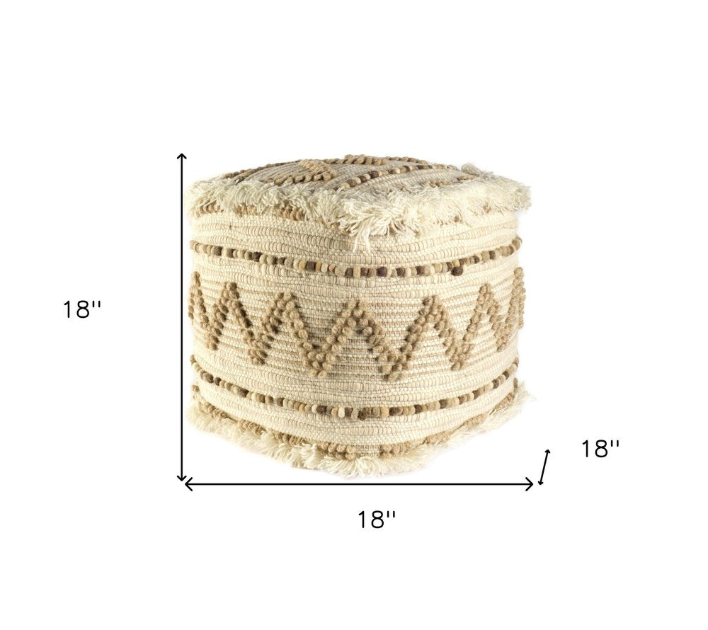 18" Beige Geometric Cube Ottoman HomeRoots
