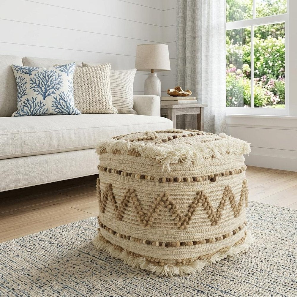 18" Beige Geometric Cube Ottoman HomeRoots