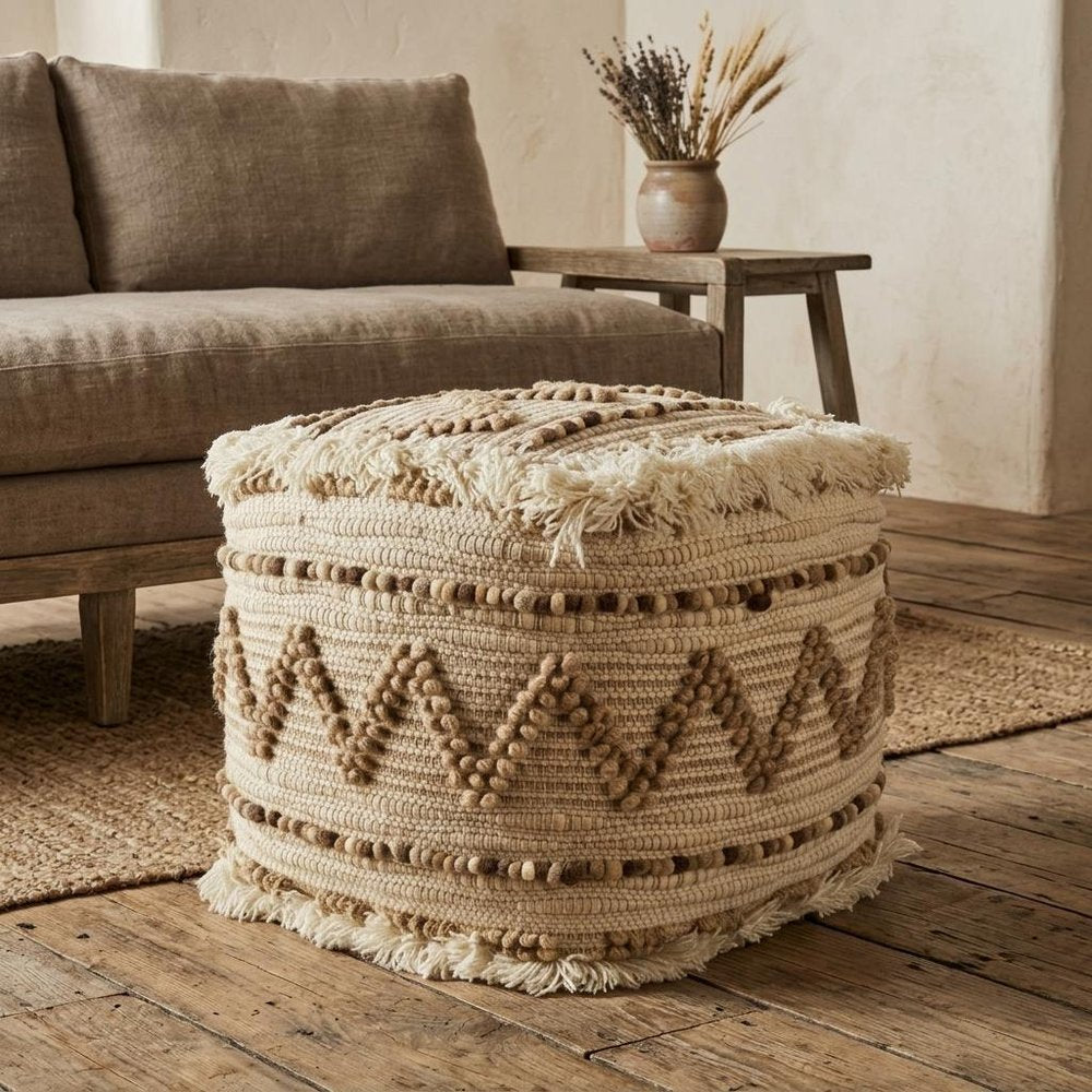 18" Beige Geometric Cube Ottoman — view 7