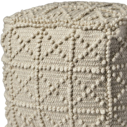 18" Ivory Wool Knubby Geometric Cube Pouf Ottoman HomeRoots