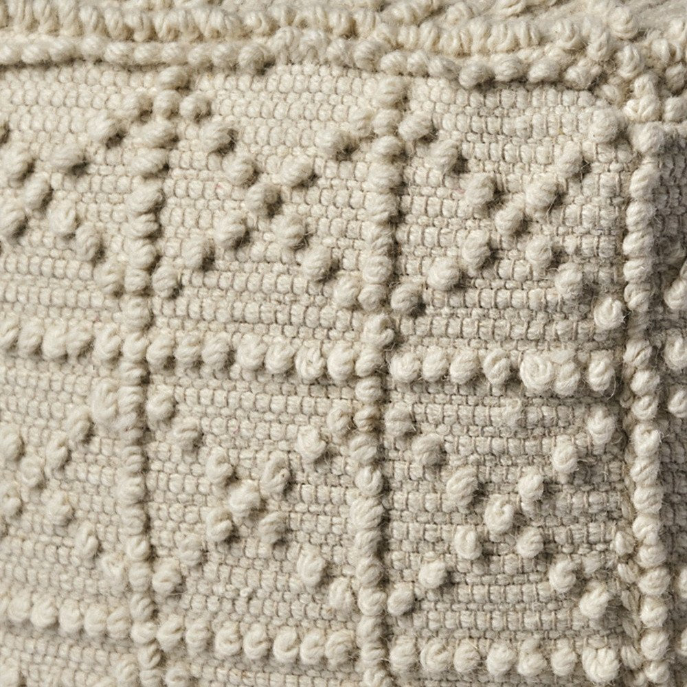 18" Ivory Wool Knubby Geometric Cube Pouf Ottoman HomeRoots