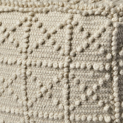 18" Ivory Wool Knubby Geometric Cube Pouf Ottoman HomeRoots