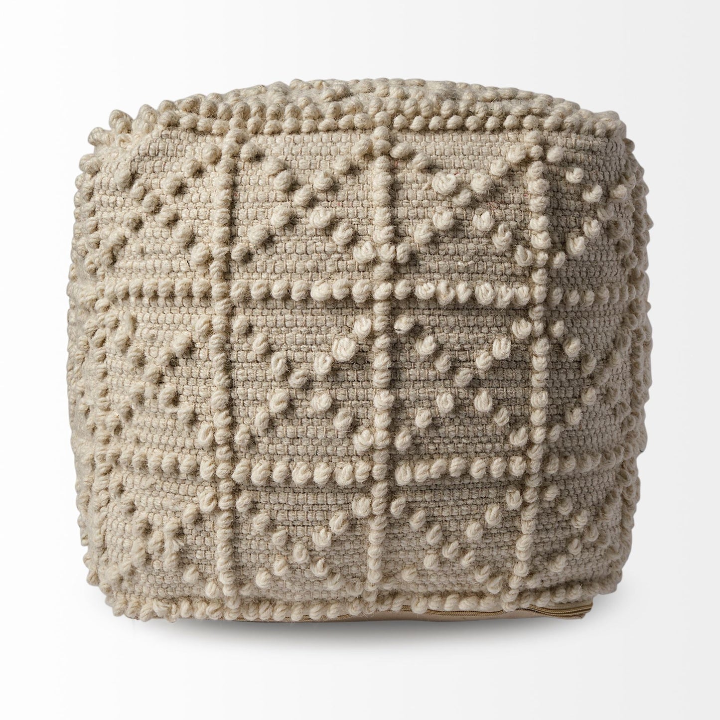18" Ivory Wool Knubby Geometric Cube Pouf Ottoman HomeRoots
