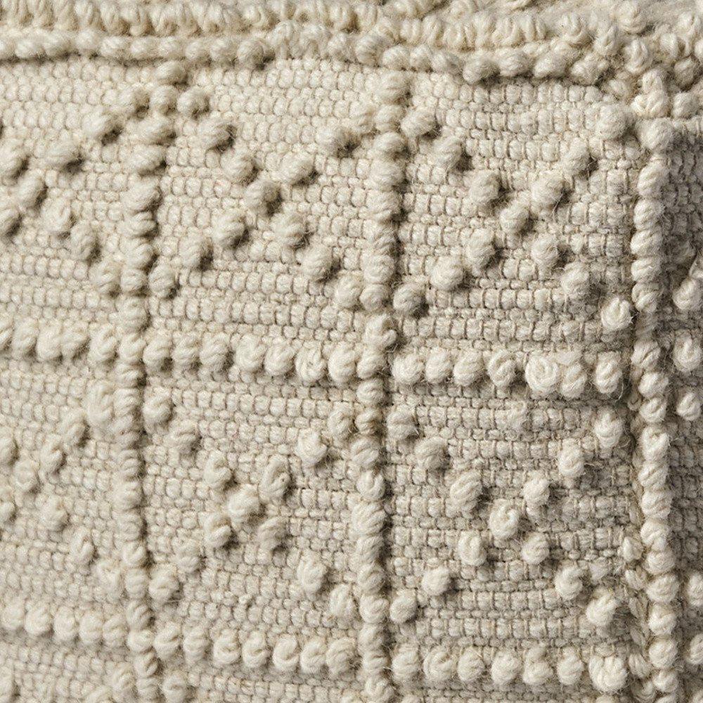 18" Ivory Wool Knubby Geometric Cube Pouf Ottoman HomeRoots