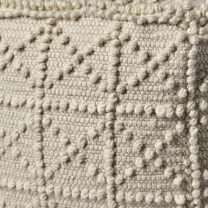 18" Ivory Wool Knubby Geometric Cube Pouf Ottoman HomeRoots