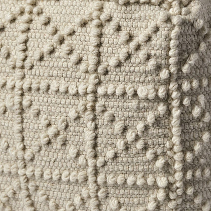 18" Ivory Wool Knubby Geometric Cube Pouf Ottoman HomeRoots