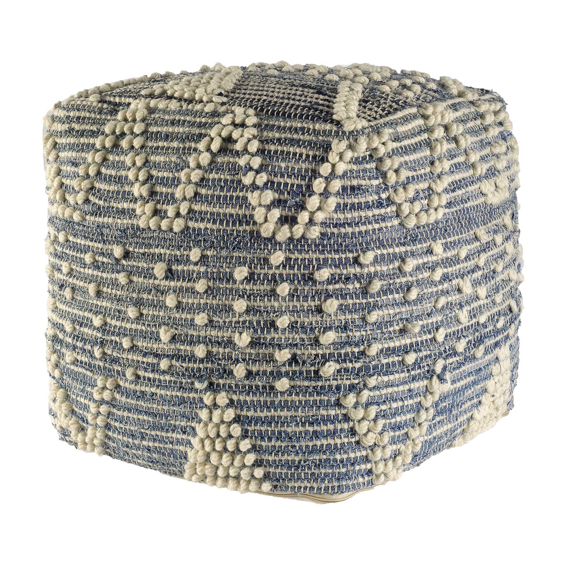 18" Blue Geometric Pouf Ottoman HomeRoots