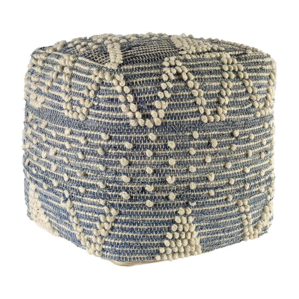 18" Blue Geometric Pouf Ottoman HomeRoots
