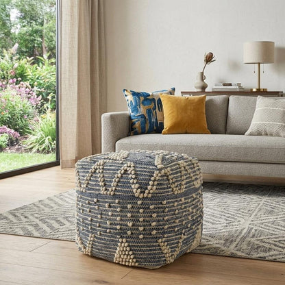 18" Blue Geometric Pouf Ottoman HomeRoots
