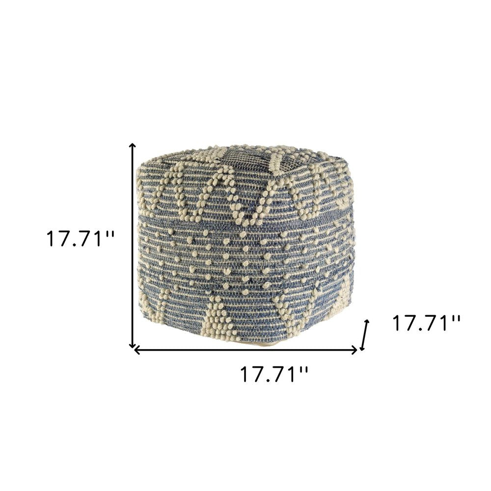 18" Blue Geometric Pouf Ottoman HomeRoots