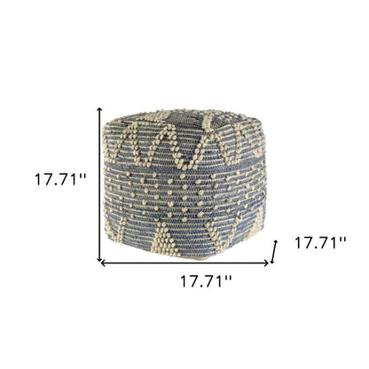 18" Blue Geometric Pouf Ottoman