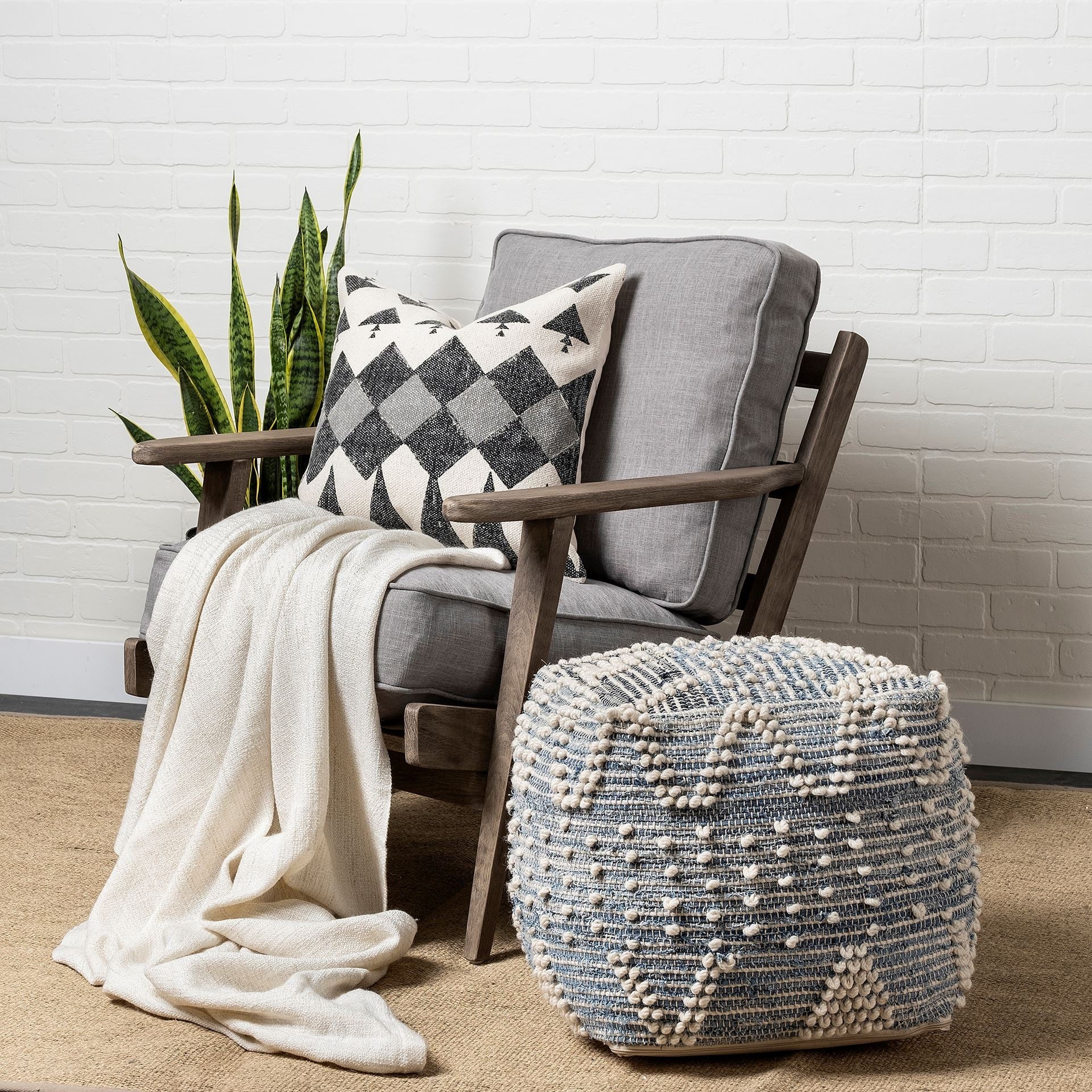 18" Blue Geometric Pouf Ottoman HomeRoots
