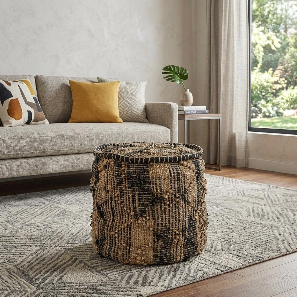 20" Jute Cylinder Geometric Pouf Ottoman HomeRoots