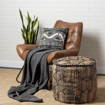 20" Jute Cylinder Geometric Pouf Ottoman HomeRoots