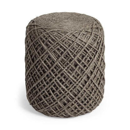 16" Brown Upholstery Cylinder Abstract Pouf Ottoman HomeRoots
